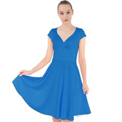 Spanish Blue	 - 	cap Sleeve Front Wrap Midi Dress by ColorfulDresses