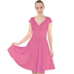 Rouge Pink	 - 	cap Sleeve Front Wrap Midi Dress by ColorfulDresses