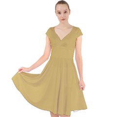 Trombone Yellow	 - 	cap Sleeve Front Wrap Midi Dress by ColorfulDresses