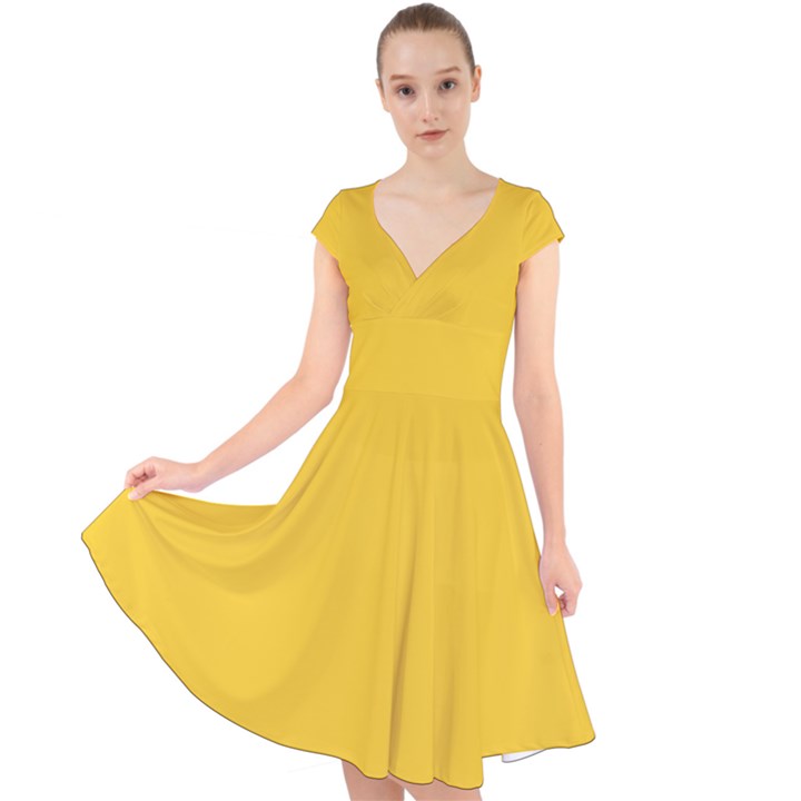 Tuscany Yellow	 - 	Cap Sleeve Front Wrap Midi Dress