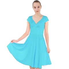 Celeste Blue	 - 	cap Sleeve Front Wrap Midi Dress by ColorfulDresses