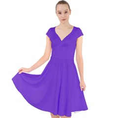 Purple Amethyst	 - 	cap Sleeve Front Wrap Midi Dress by ColorfulDresses