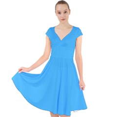 Deep Sky Blue	 - 	cap Sleeve Front Wrap Midi Dress by ColorfulDresses