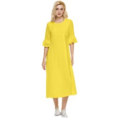 Butter Yellow	 - 	double Cuff Midi Dress by ColorfulDresses