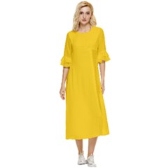 Canary Yellow	 - 	double Cuff Midi Dress by ColorfulDresses