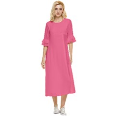 Punch Pink	 - 	double Cuff Midi Dress by ColorfulDresses