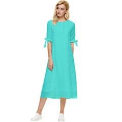 Turquoise	 - 	bow Sleeve Chiffon Midi Dress by ColorfulDresses