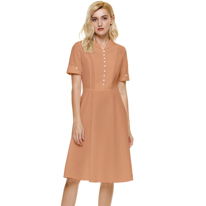 Raw Sienna Orange	 - 	Button Top Knee Length Dress