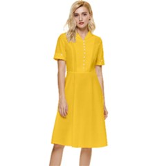 Mikado Yellow	 - 	button Top Knee Length Dress by ColorfulDresses