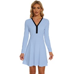 Blue Sea	 - 	long Sleeve Deep V Mini Dress