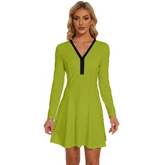 Acid Green	 - 	long Sleeve Deep V Mini Dress