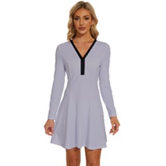 Cloudy Grey	 - 	long Sleeve Deep V Mini Dress