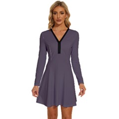 Graphit Grey	 - 	long Sleeve Deep V Mini Dress