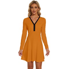 Apricot Orange	 - 	long Sleeve Deep V Mini Dress by ColorfulDresses