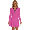 Bubble Gum Pink	 - 	Long Sleeve Deep V Mini Dress View1