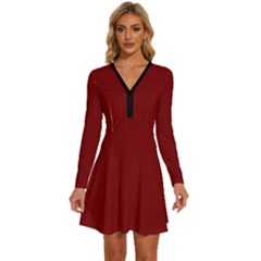 Barn Red	 - 	long Sleeve Deep V Mini Dress by ColorfulDresses