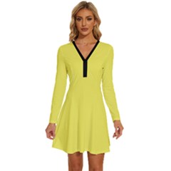 Icterine Yellow	 - 	long Sleeve Deep V Mini Dress