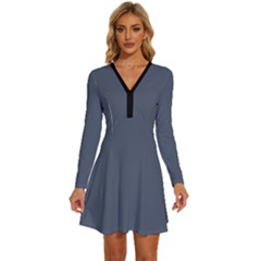 Black Coral	 - 	long Sleeve Deep V Mini Dress