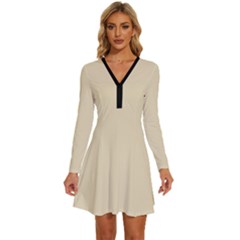 Dutch White	 - 	long Sleeve Deep V Mini Dress