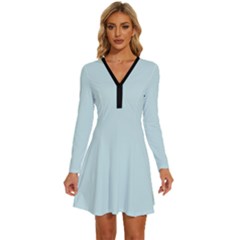 Pale Blue Lily	 - 	long Sleeve Deep V Mini Dress