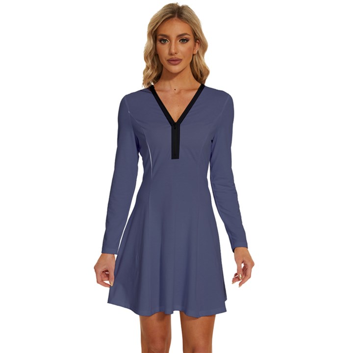 Independance Blue	 - 	Long Sleeve Deep V Mini Dress