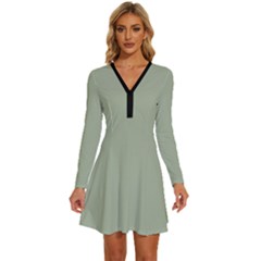 Laurel Green	 - 	long Sleeve Deep V Mini Dress by ColorfulDresses