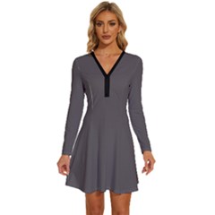 Dolphin Grey	 - 	long Sleeve Deep V Mini Dress