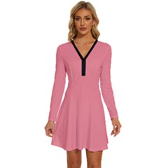 Conch Shell Pink	 - 	long Sleeve Deep V Mini Dress