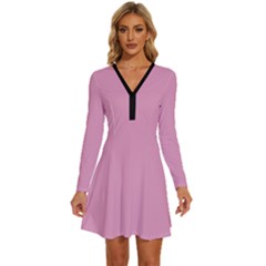 Kobi Pink	 - 	long Sleeve Deep V Mini Dress by ColorfulDresses