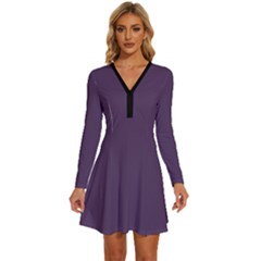 English Violet Purple	 - 	long Sleeve Deep V Mini Dress by ColorfulDresses