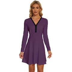 Japanese Violet Purple	 - 	long Sleeve Deep V Mini Dress