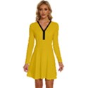 Canary Yellow	 - 	Long Sleeve Deep V Mini Dress View1