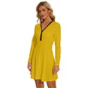 Canary Yellow	 - 	Long Sleeve Deep V Mini Dress View2