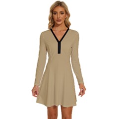 Ecru Yellow	 - 	long Sleeve Deep V Mini Dress