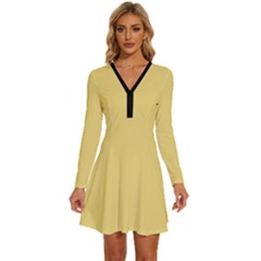 Jasmine Yellow	 - 	long Sleeve Deep V Mini Dress