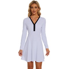 Brilliant White	 - 	long Sleeve Deep V Mini Dress