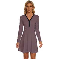 Deep Taupe	 - 	long Sleeve Deep V Mini Dress