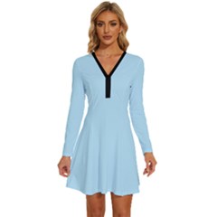 Robin Egg Blue	 - 	long Sleeve Deep V Mini Dress