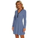 Pigeon Blue	 - 	Long Sleeve Deep V Mini Dress View2