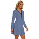 Pigeon Blue	 - 	Long Sleeve Deep V Mini Dress View3