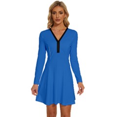 Pretty Blue Eyes	 - 	long Sleeve Deep V Mini Dress