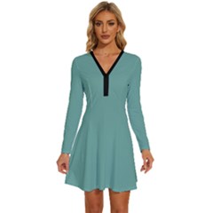 Sheen Green	 - 	long Sleeve Deep V Mini Dress