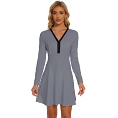 Monument Grey	 - 	long Sleeve Deep V Mini Dress