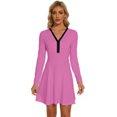 Persian Pink	 - 	long Sleeve Deep V Mini Dress by ColorfulDresses