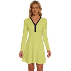 Light Lime Yellow	 - 	long Sleeve Deep V Mini Dress by ColorfulDresses