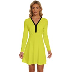 Maximum Yellow	 - 	long Sleeve Deep V Mini Dress by ColorfulDresses