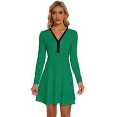 Spanish Green	 - 	long Sleeve Deep V Mini Dress