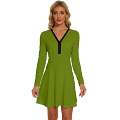 Venom Green	 - 	long Sleeve Deep V Mini Dress