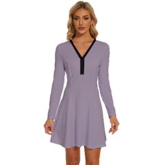 Dark Rose Quartz	 - 	long Sleeve Deep V Mini Dress