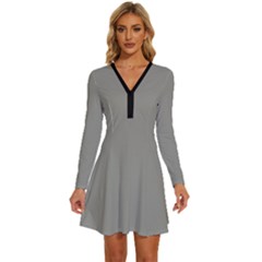 Trout Grey	 - 	long Sleeve Deep V Mini Dress by ColorfulDresses